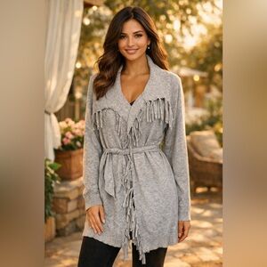 Adrienne Vittadini Cardigan Gray with Fringes- Size M| Comfort and Elegance💖